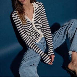 Nation LTD Black and White Striped Cardigan